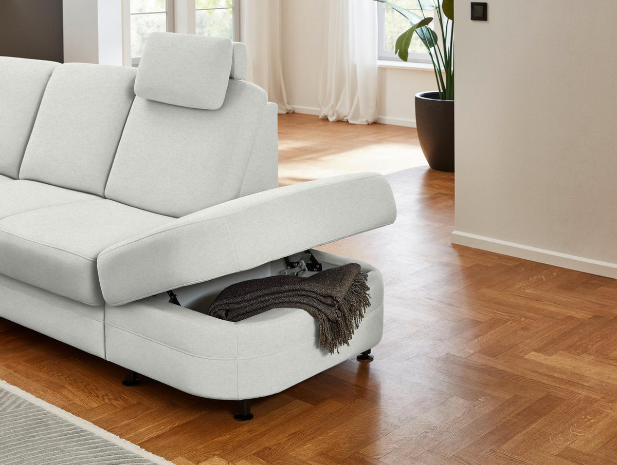 ECKSOFA  in Flachgewebe Silberfarben  269/287 cm  - Silberfarben/Schwarz, KONVENTIONELL, Textil/Metall (269/287cm) - Beldomo System