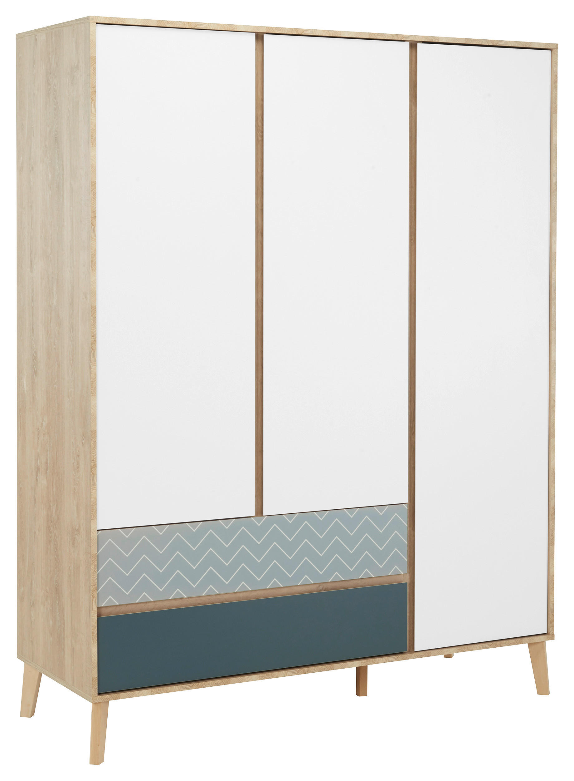 DREHTÜRENSCHRANK 3-türig Weiß, Eichefarben  - Blau/Eichefarben, MODERN, Holzwerkstoff (153/200/58cm) - MID.YOU