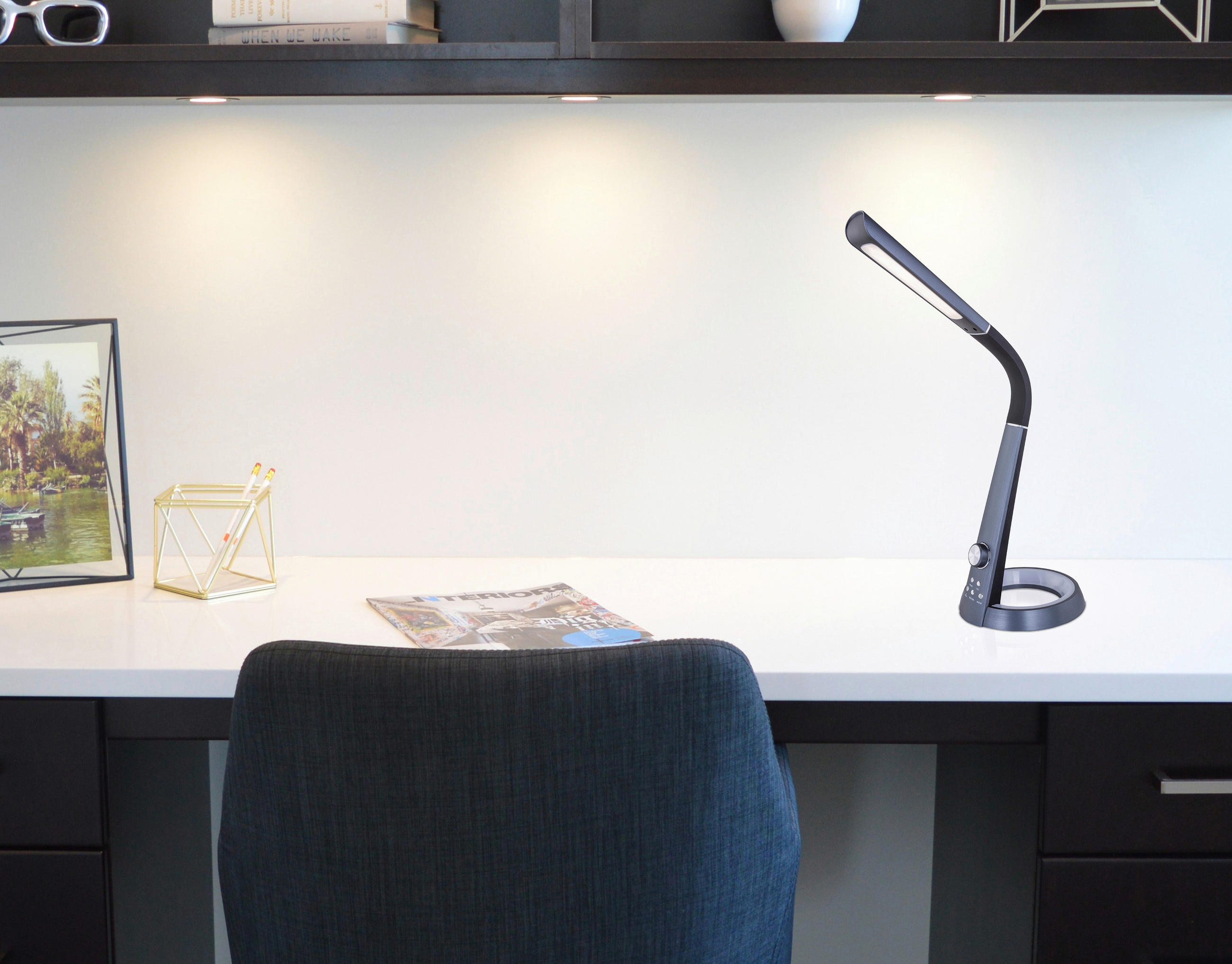 LAMPĂ DE BIROU CU LED - argintiu/alb, Design, plastic (34,3/18,3/64cm) - Novel