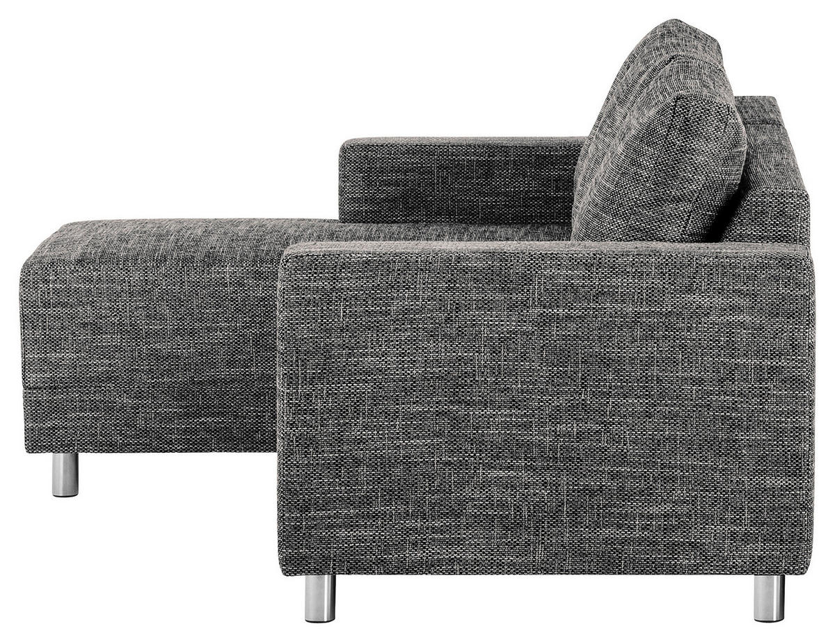 ECKSOFA in Struktur Schwarz  - Chromfarben/Schwarz, Design, Textil/Metall (144/200cm) - MID.YOU