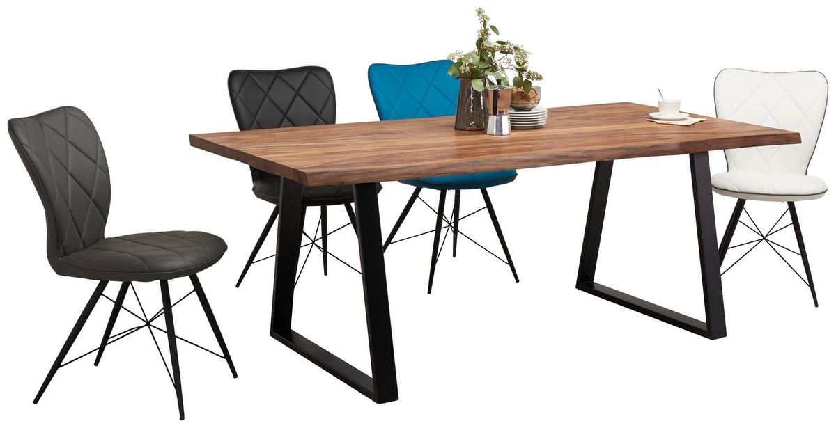 JEDILNA MIZA, masivno indijski rožni les črna, barve indijskega rožnega lesa  - črna/barve indijskega rožnega lesa, Trendi, kovina/les (200/76/100cm) - Carryhome