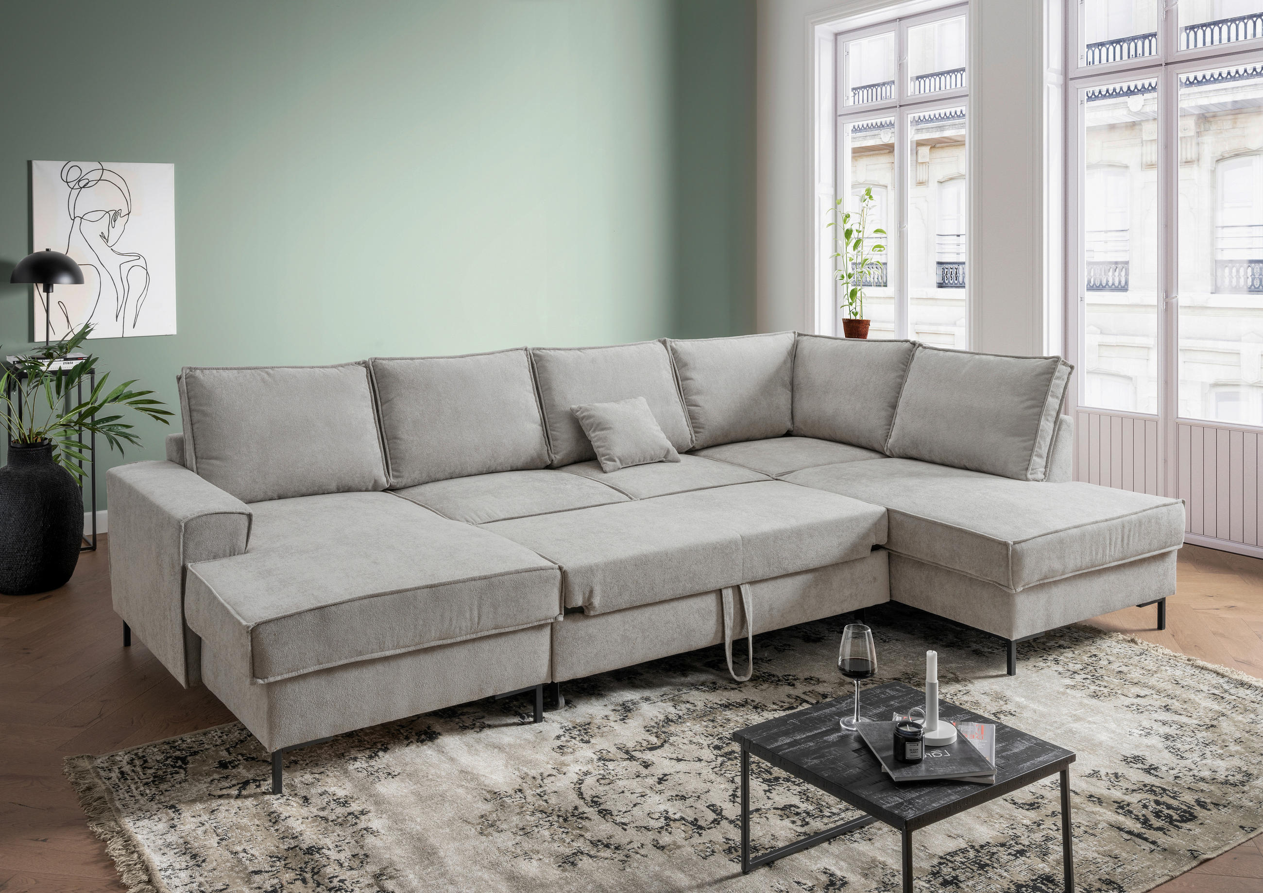 WOHNLANDSCHAFT Silberfarben Mikrofaser  - Silberfarben/Schwarz, MODERN, Textil/Metall (150/309/198cm) - MID.YOU