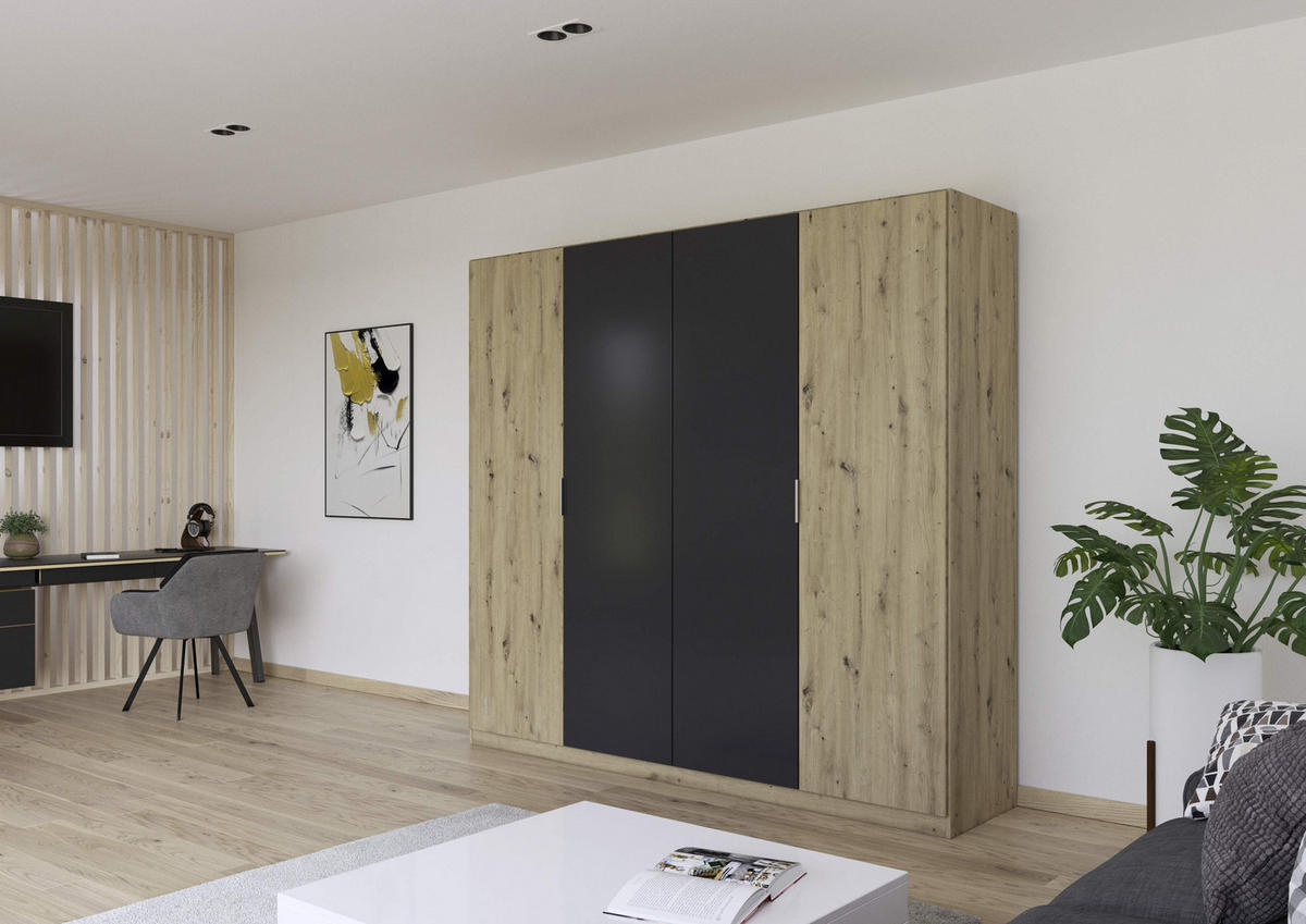 DREHTÜRENSCHRANK in Dunkelgrau, Eiche Artisan  - Dunkelgrau/Alufarben, Design, Holzwerkstoff/Metall (226/210/54cm) - Boxxx