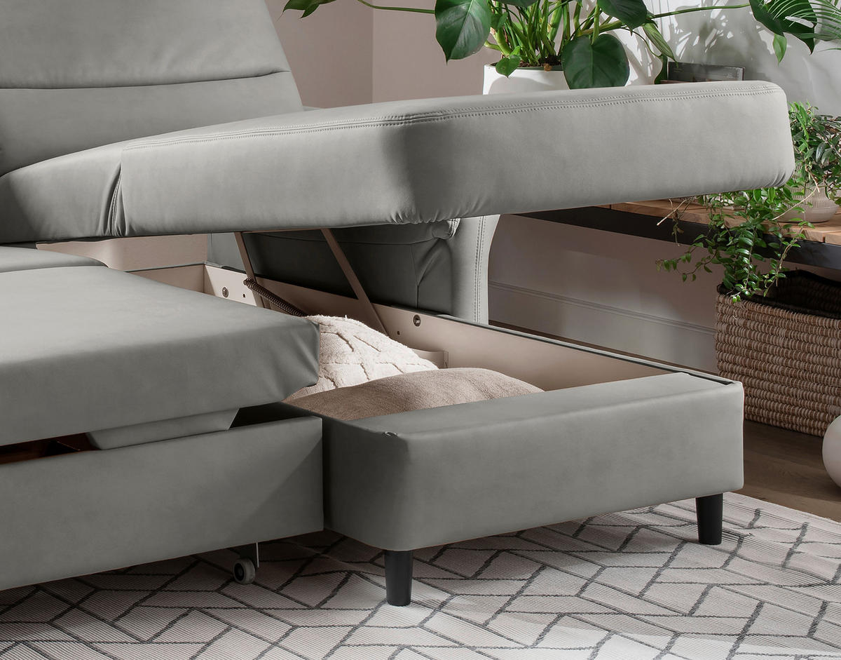 ECKSOFA in Lederlook Grau  - Schwarz/Grau, Modern, Holz/Textil (279/176cm) - Livetastic