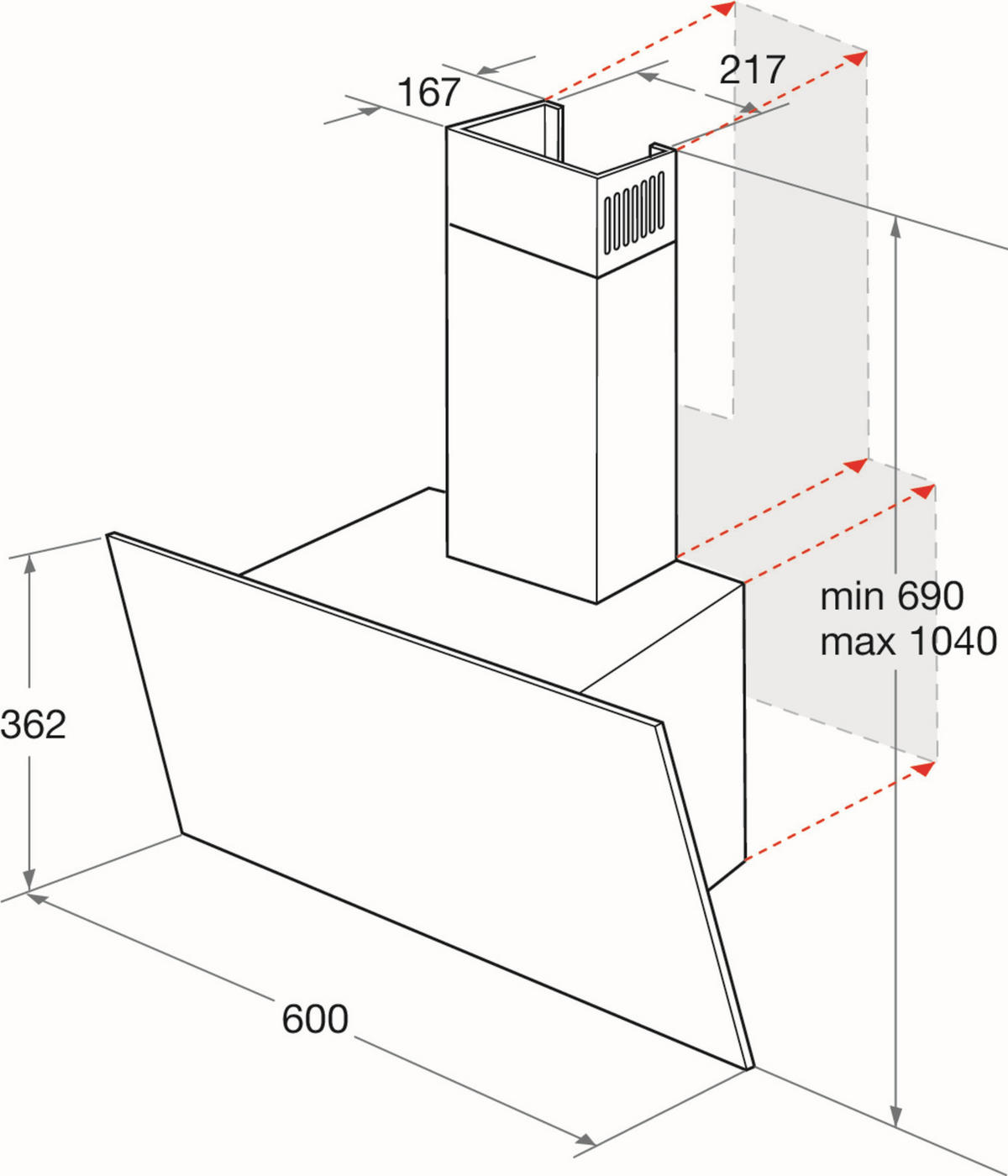 DUNSTABZUGSHAUBE DBHVP 63 LM K  - Edelstahlfarben/Schwarz, Basics, Glas/Metall (60/69-104/36,2cm) - Bauknecht