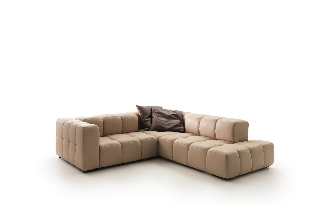 ECKSOFA in Echtleder Hellbraun  - Hellbraun/Schwarz, Design, Leder/Metall (244/255cm) - Emilio Belluti