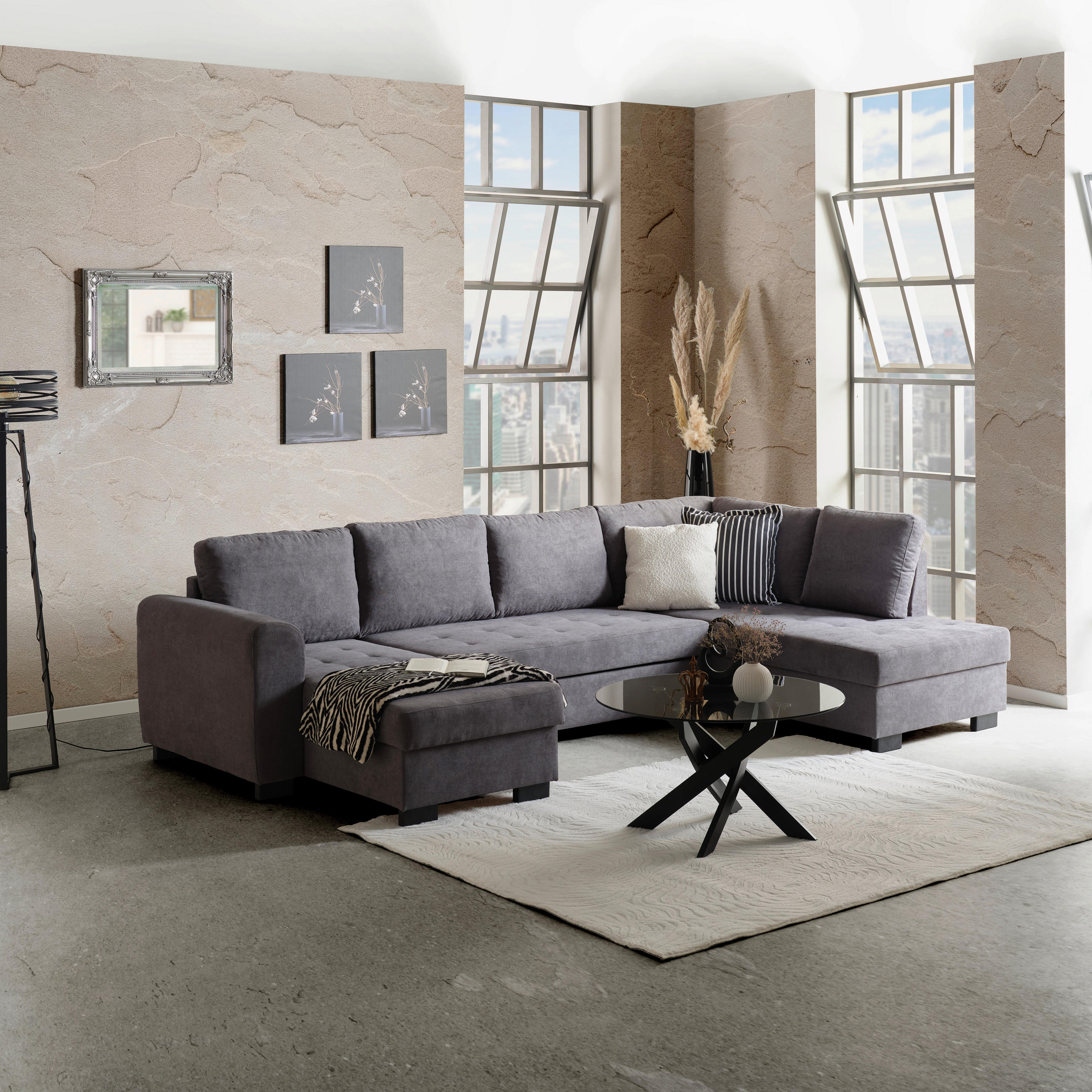 WOHNLANDSCHAFT Anthrazit Mikrofaser  - Anthrazit/Schwarz, MODERN, Kunststoff/Textil (155/305/178cm) - P & B