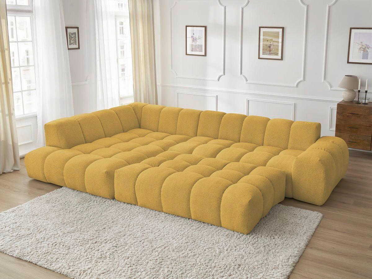 ECKSOFA Ottomane links  EVEREST Gelb Flachgewebe  - Gelb/Schwarz, MODERN, Kunststoff/Textil (210/352cm) - Livetastic