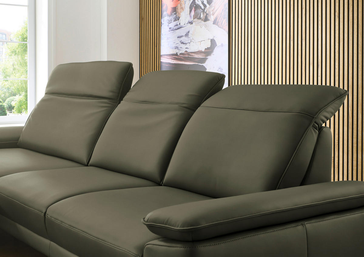 ECKSOFA in Echtleder Grau, Grün  193/332 cm  - Schwarz/Grau, Design, Leder/Metall (193/332cm) - Dieter Knoll