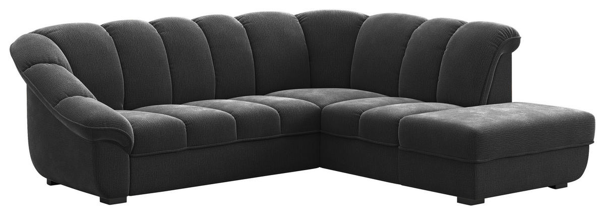 ECKSOFA Schwarz Chenille Bettkasten, Schlaffunktion, Rücken echt  - Schwarz, KONVENTIONELL, Kunststoff/Textil (260/222cm) - Welnova