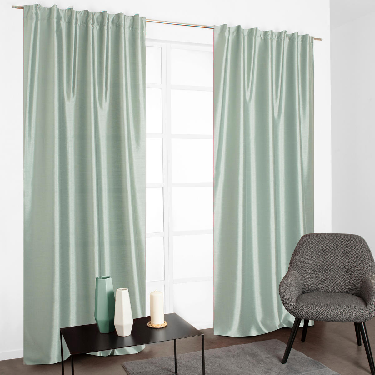 FERTIGVORHANG  blickdicht   140/280 cm  - Salbeigrün, Basics, Textil (140/280cm)