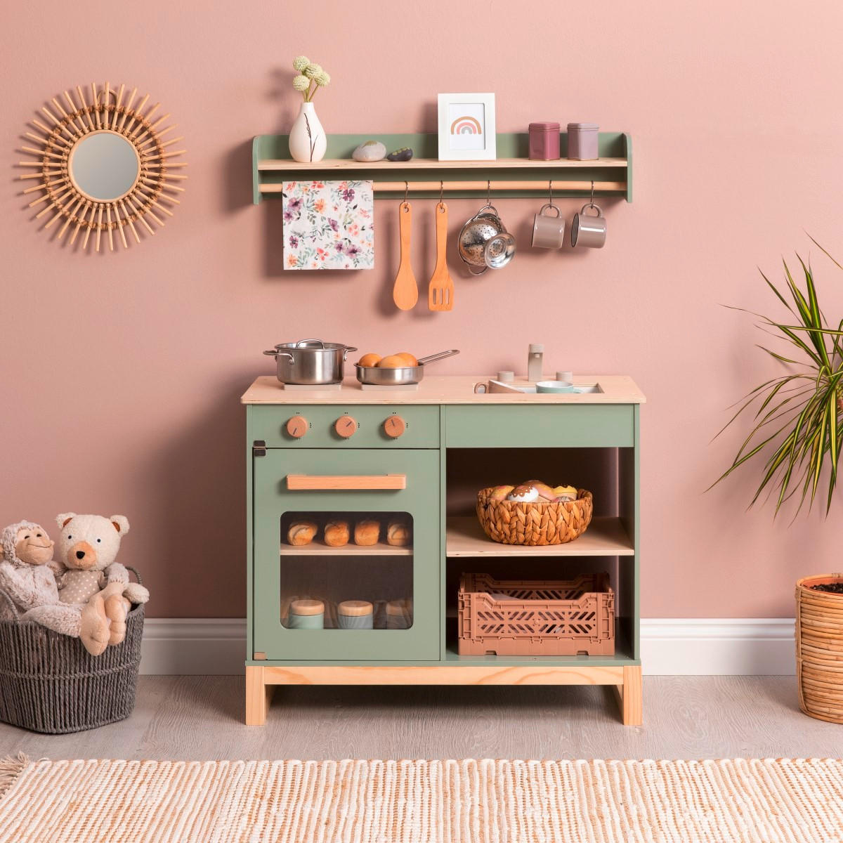 KINDERKÜCHE MAGNOLIA - Salbeigrün/Naturfarben, Basics, Holz/Holzwerkstoff (68,5/35,8/62cm) - MUSTERKIND
