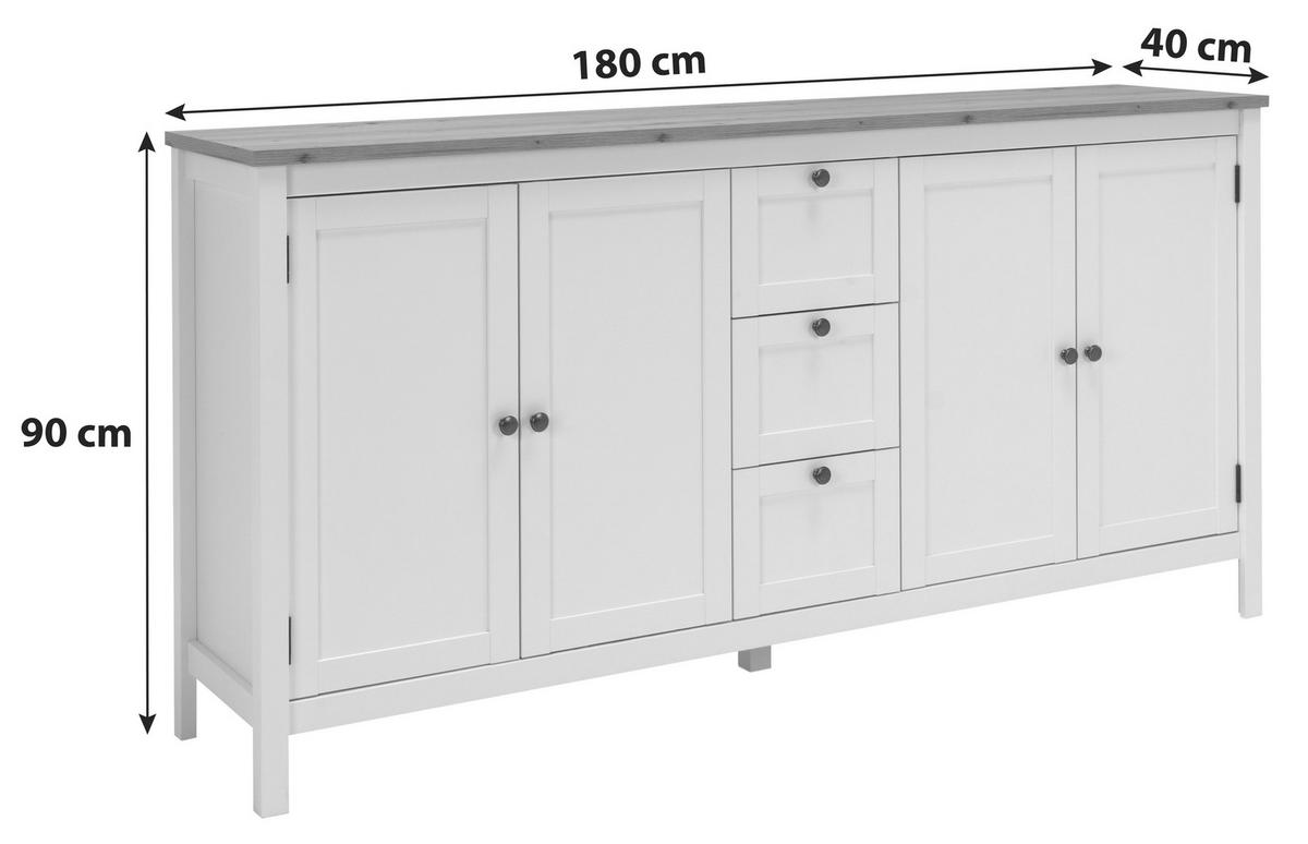 KOMODA, bela  - barve hrasta/bela, Konvencionalno, kovina/leseni material (180/90/40cm) - MID.YOU