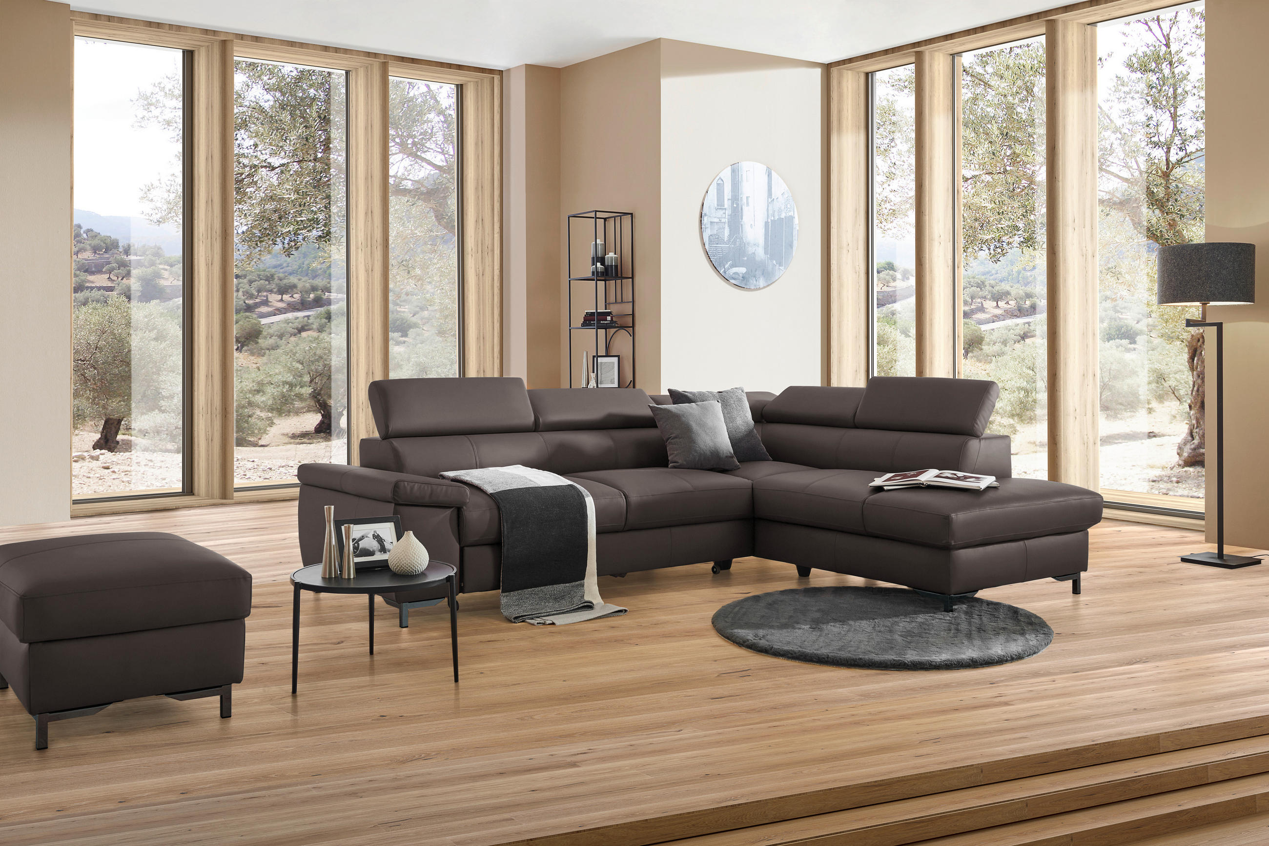 ECKSOFA in Echtleder Dunkelbraun  - Dunkelbraun/Schwarz, Design, Leder/Metall (268/213cm) - Stylife