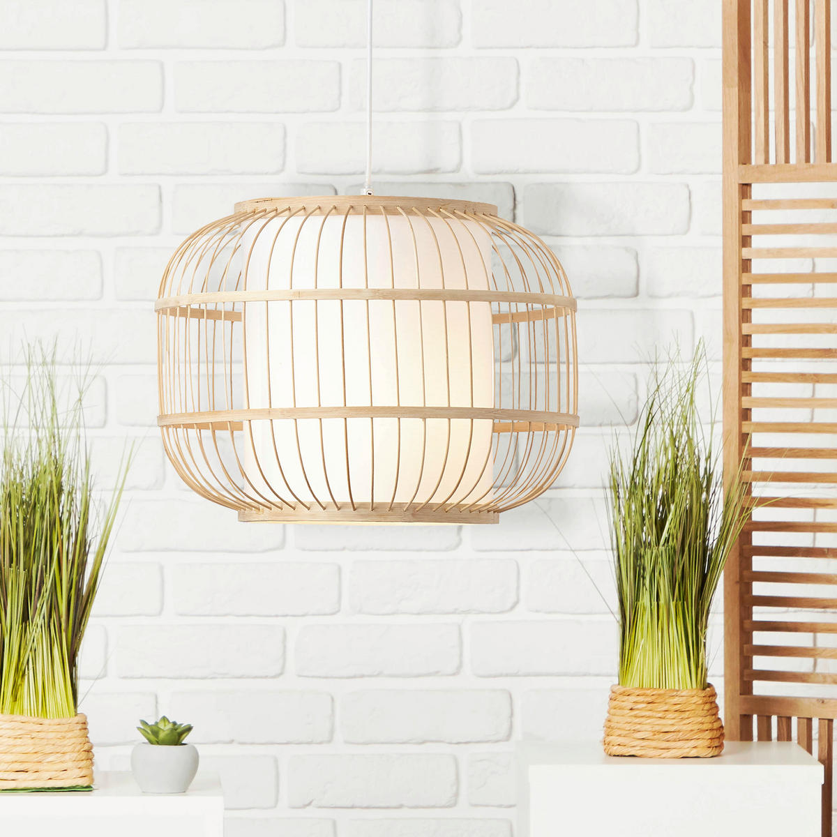 HÄNGELEUCHTE 40/150 cm   - Naturfarben/Weiß, Basics, Holz/Textil (40/150cm) - Brilliant