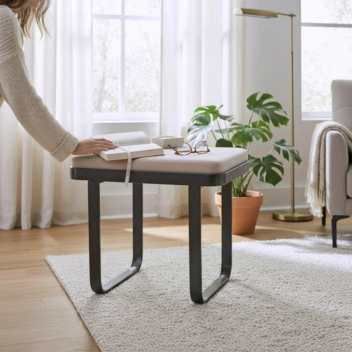 HOCKER Samt Kaschmir  - Kaschmir/Anthrazit, KONVENTIONELL, Textil/Metall (56/48/36cm)