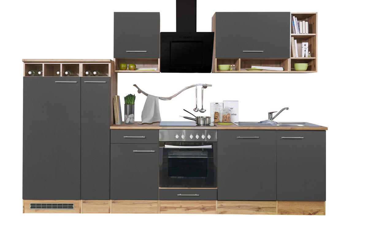 KÜCHENLEERBLOCK 310 cm   in Grau  - Wildeiche/Edelstahlfarben, Basics, Holzwerkstoff/Metall (310cm) - Respekta