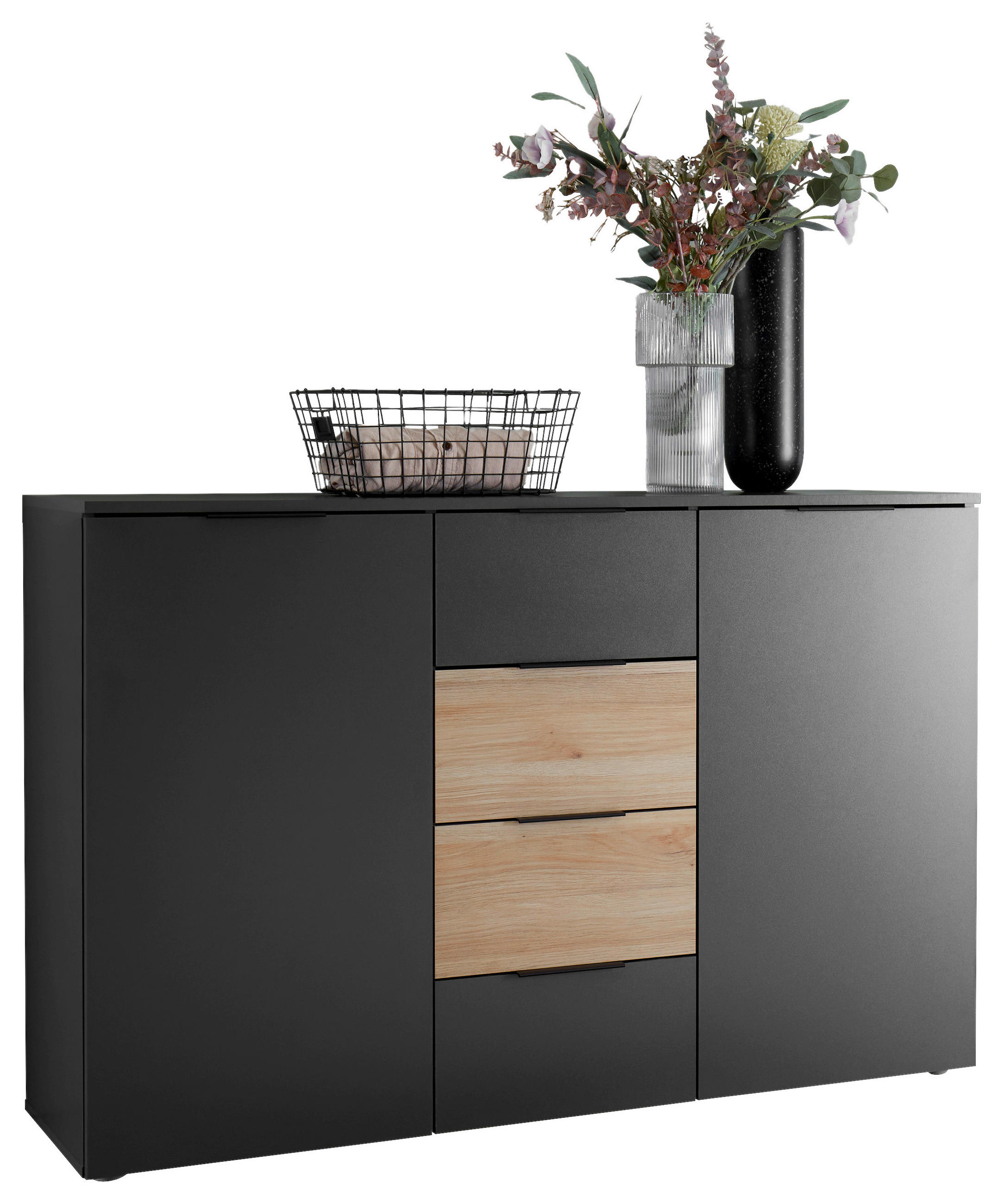 SIDEBOARD  in 135/89/40 cm  - Eichefarben/Schwarz, KONVENTIONELL, Holzwerkstoff/Kunststoff (135/89/40cm) - Carryhome