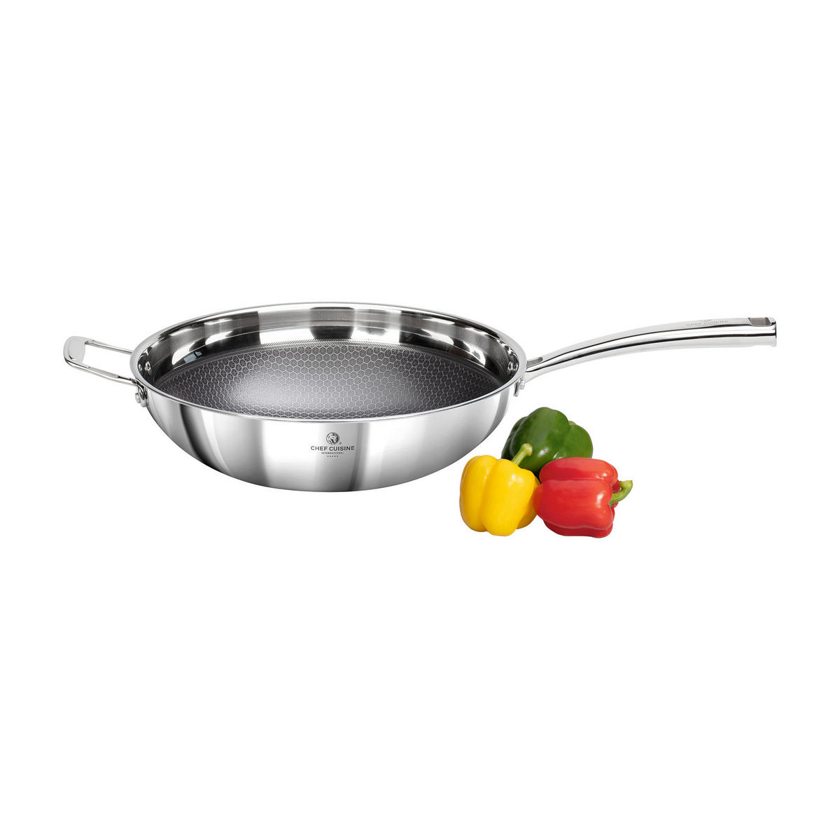 WOKPFANNE Honeycomb Keramik Keramikbeschichtung  - Edelstahlfarben, Basics, Metall (32/14cm) - CHEF CUISINE
