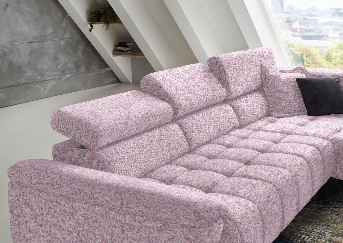 ECKSOFA in Chenille Rosa  - Schwarz/Rosa, Design, Textil/Metall (323/222cm) - Beldomo Style