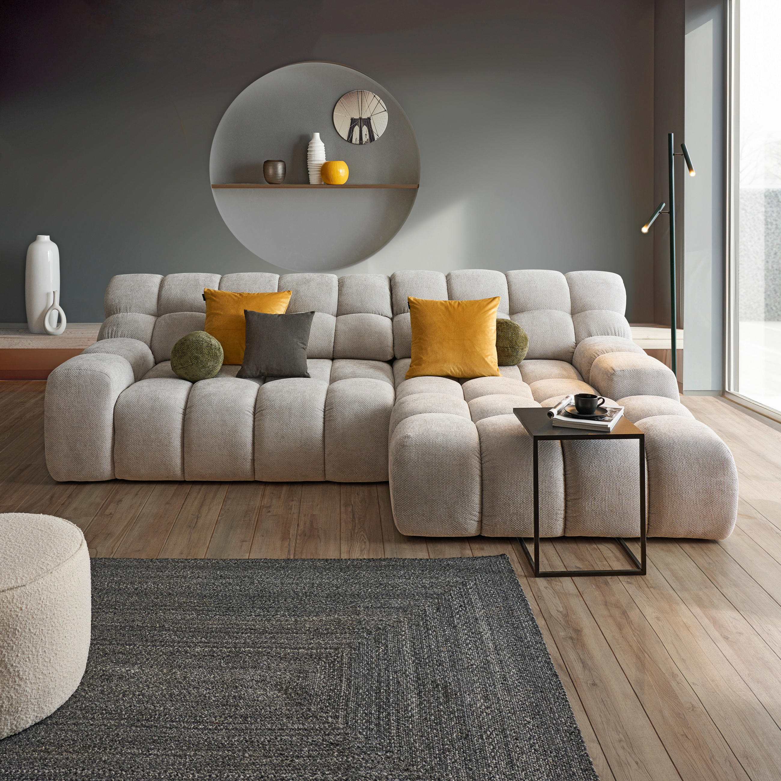 HÖRNSOFFA i vävt tyg silver  - silver/svart, Modern, textil/plast (297/180cm) - Welnova