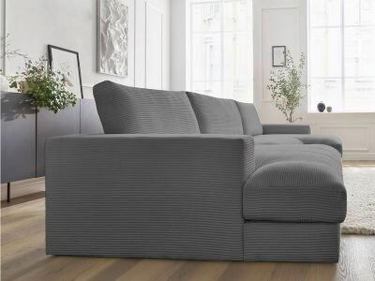WOHNLANDSCHAFT LEONARD Dunkelgrau Cord  - Dunkelgrau/Schwarz, MODERN, Kunststoff/Textil (159/349/159cm)