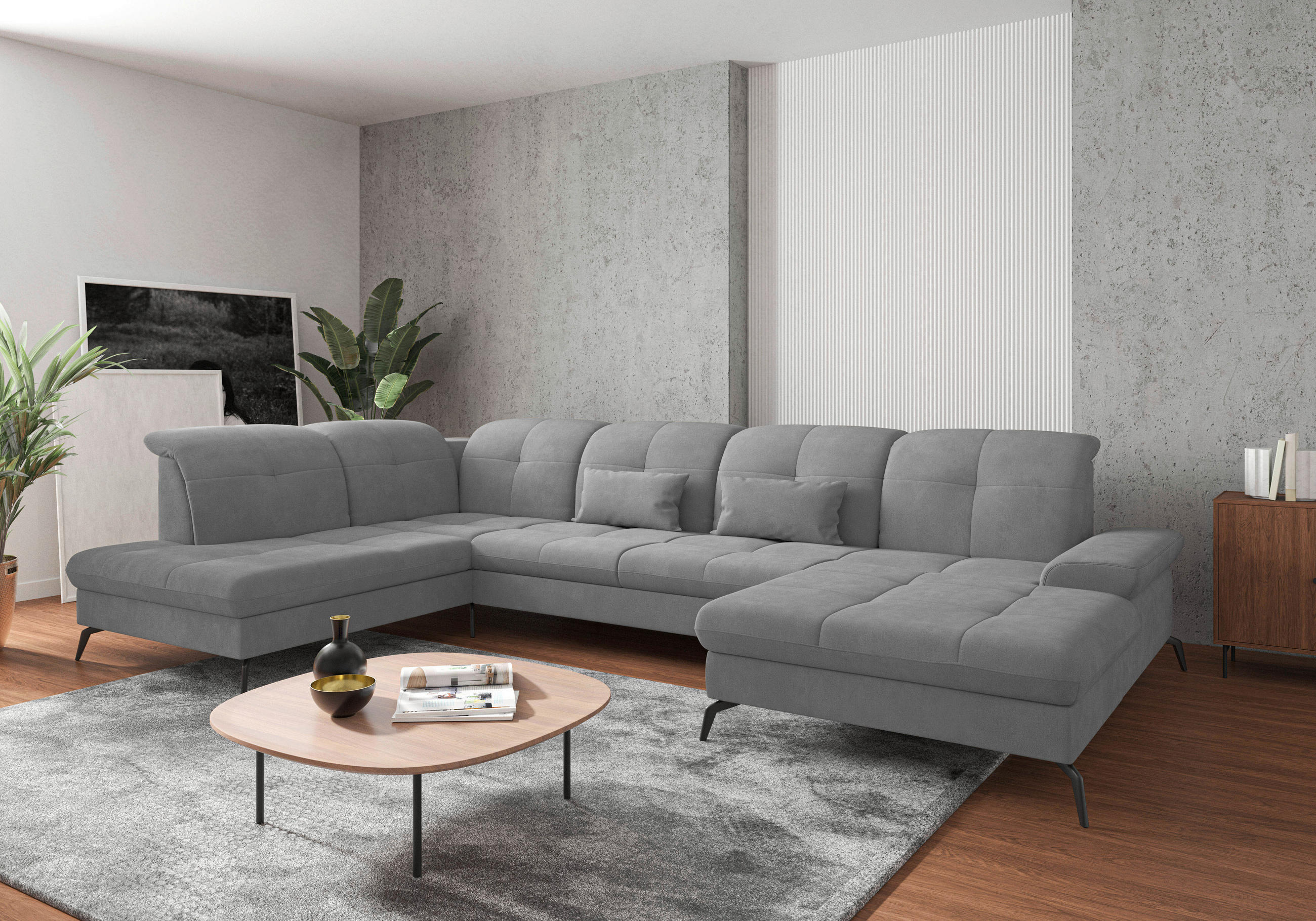 WOHNLANDSCHAFT in Flachgewebe Grau  - Schwarz/Grau, Konventionell, Textil/Metall (231/357/185cm) - Sit & More
