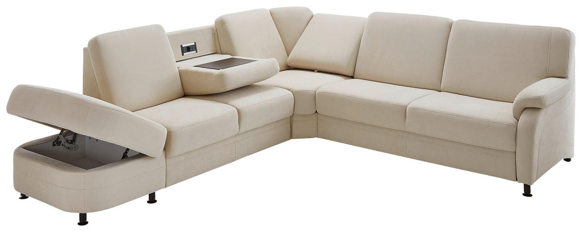 ECKSOFA in Flachgewebe Beige  - Beige/Schwarz, Konventionell, Textil/Metall (287/269cm) - Beldomo System