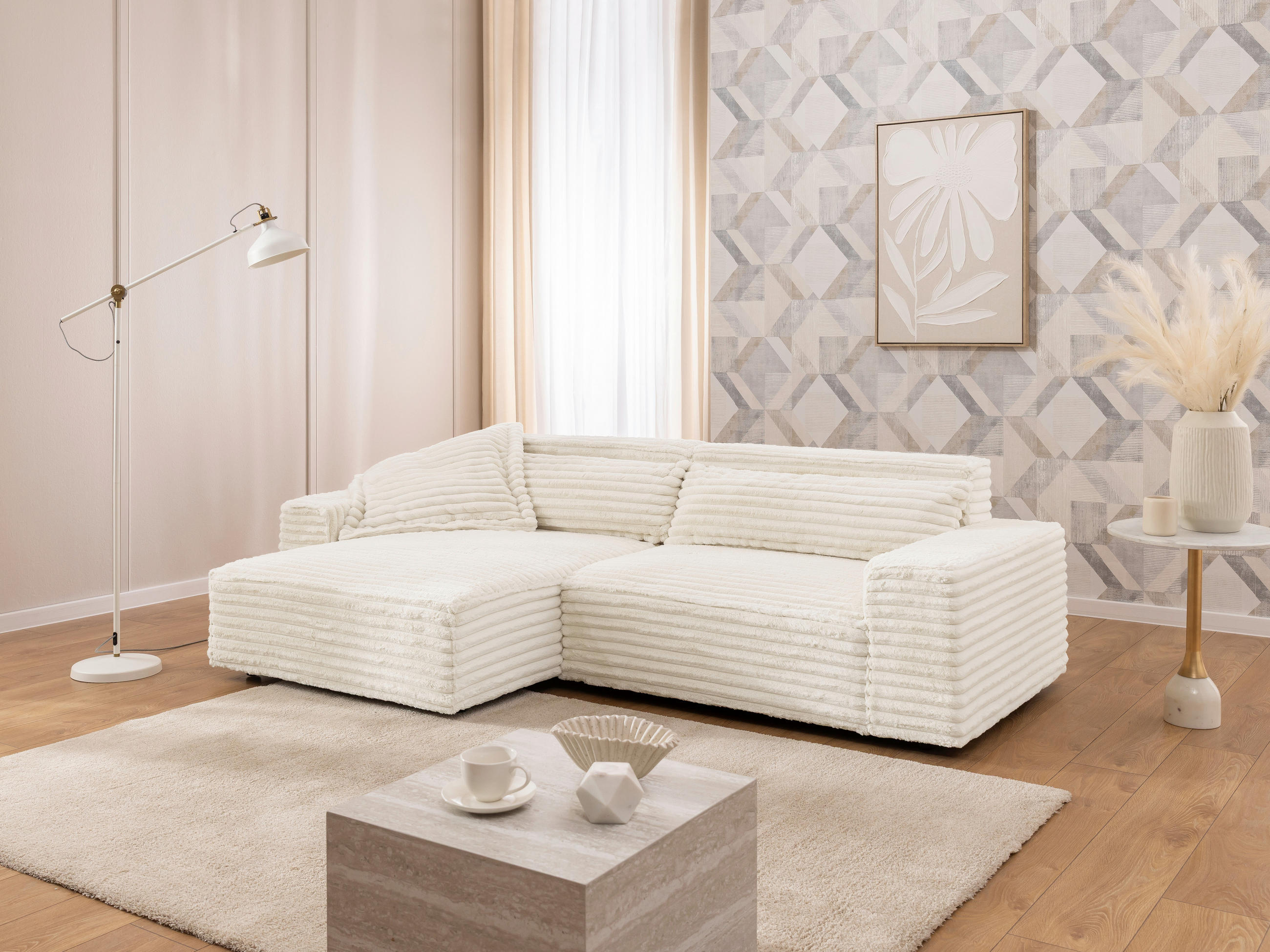 ECKSOFA Cord Beige  - Beige/Schwarz, Design, Kunststoff/Textil (251/142cm) - P & B