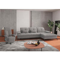 ECKSOFA in Flachgewebe Hellgrau  - Hellgrau/Schwarz, Konventionell, Textil/Metall (279/185cm) - Sit & More