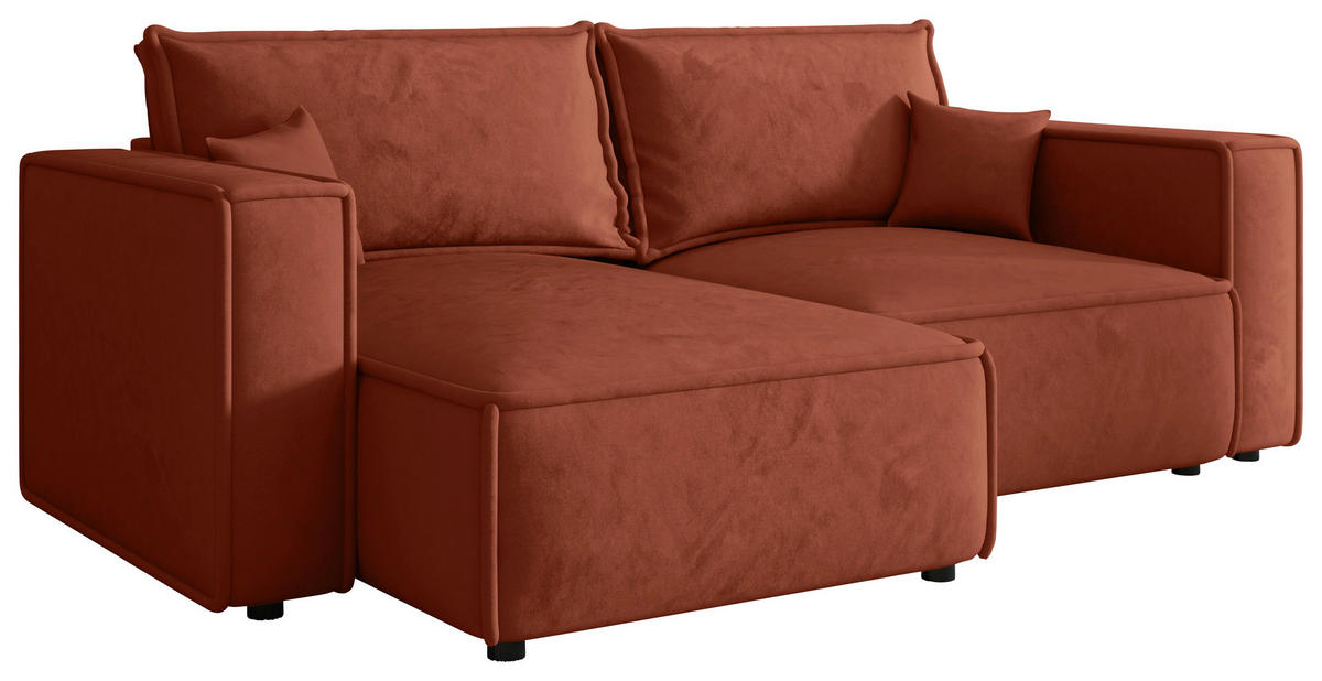 ECKSOFA Terracotta Webstoff Zierkissen, Rückenkissen, Rücken echt  - Terracotta/Schwarz, MODERN, Kunststoff/Textil (153/250cm) - Xora
