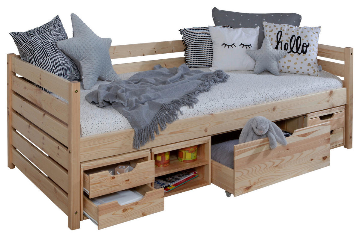 STAURAUMBETT 90/200 cm  in Naturfarben   - Naturfarben, Modern, Holz (90/200cm) - MID.YOU