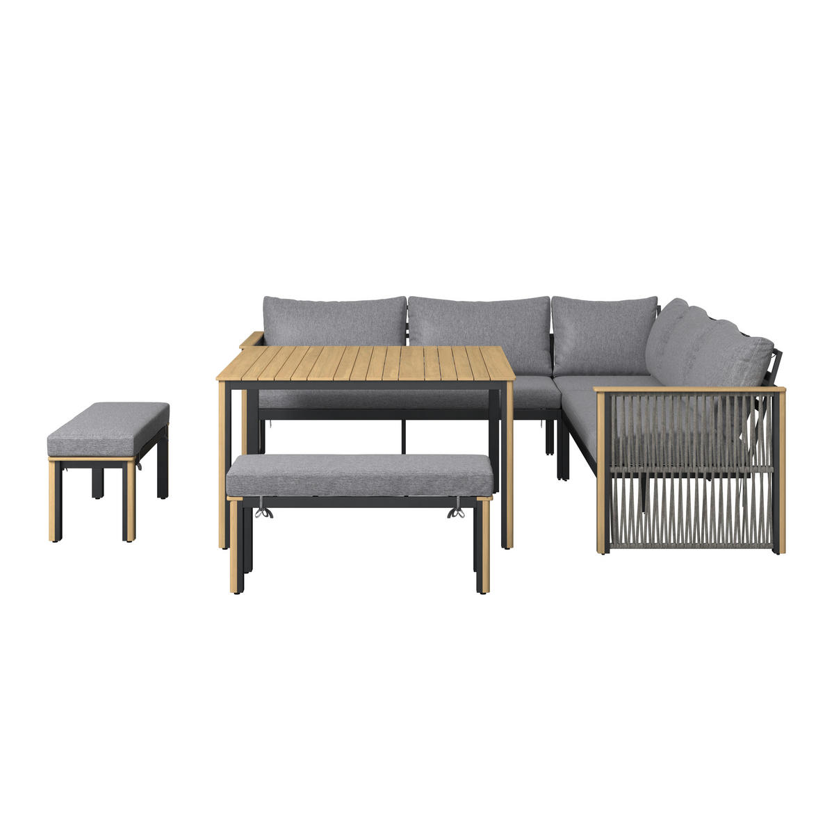 VRTNA GARNITURA   drvo, metal, tekstil  antracit, siva, boje tikovine  - boje tikovine/siva, Design, drvo/metal (230/230cm) - Ambia Garden