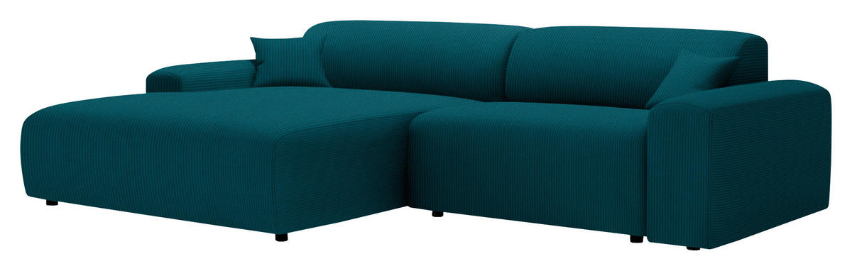 ECKSOFA  in Velours, Feincord Petrol  178/292 cm  - Petrol/Schwarz, Design, Kunststoff/Textil (178/292cm) - home24