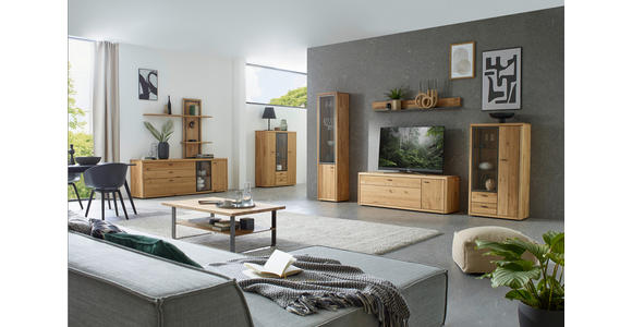 WOHNWAND in Dunkelgrau, Wildeiche 324/202/45 cm - Wildeiche/Dunkelgrau, Design, Glas/Holz (324/202/45cm) - Valnatura
