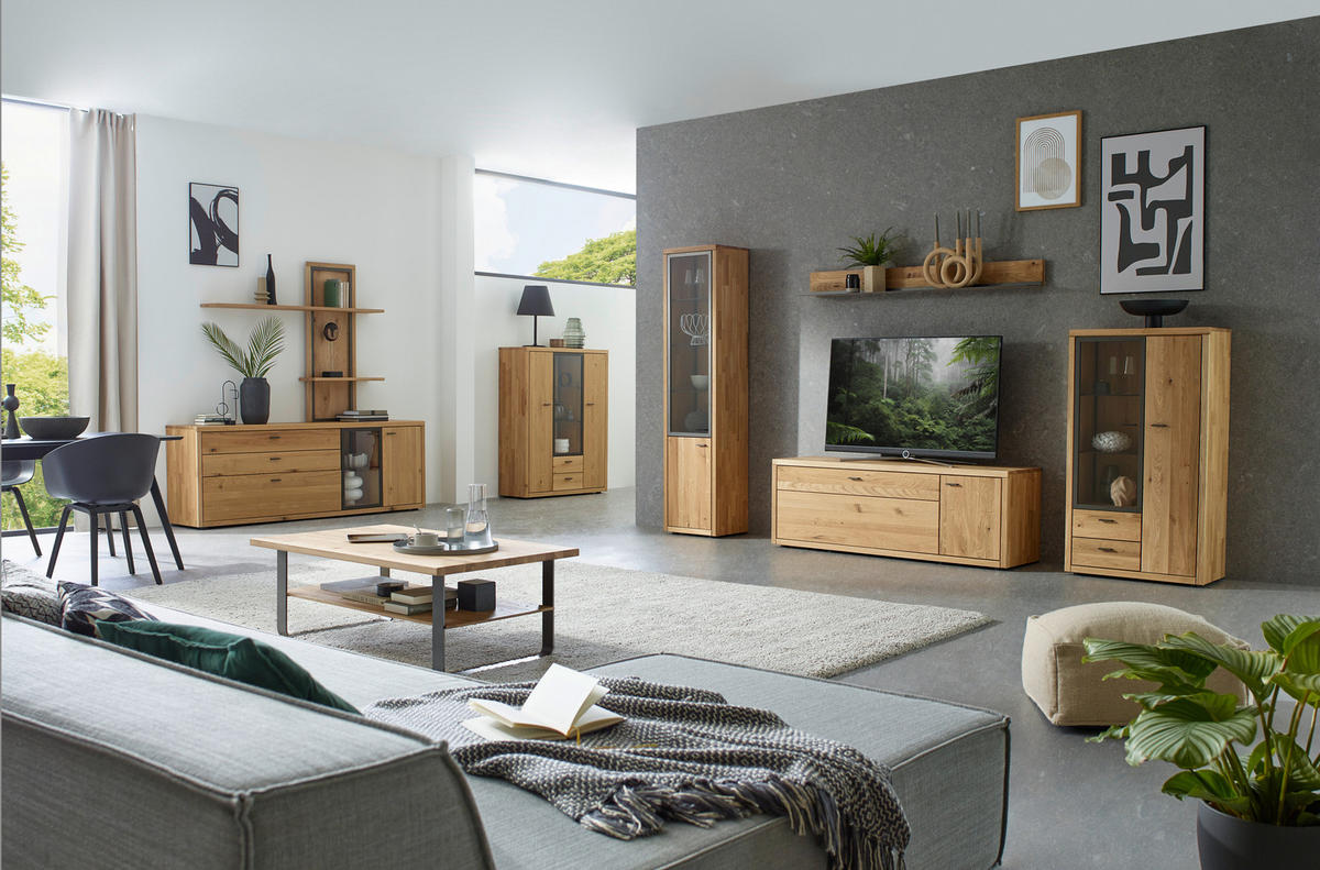 WOHNWAND  in Dunkelgrau, Wildeiche 324/202/45 cm  - Wildeiche/Dunkelgrau, Design, Glas/Holz (324/202/45cm) - Valnatura
