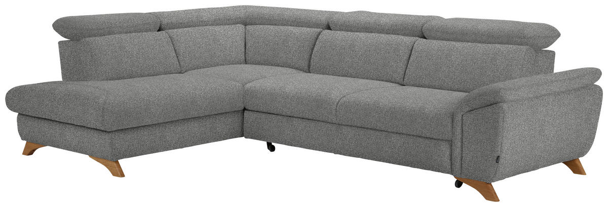 ECKSOFA in Bouclé Hellgrau  - Eichefarben/Hellgrau, Modern, Holz/Textil (212/287cm) - Valnatura