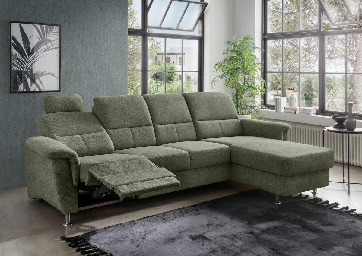 ECKSOFA in Chenille Grün  - Chromfarben/Grün, Konventionell, Textil/Metall (292/165cm) - Livetastic