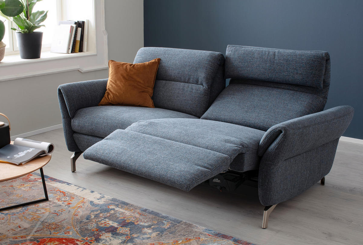 2-SITZER-SOFA Flachgewebe Blaugrau  - Blaugrau/Nickelfarben, Design, Textil/Metall (186/87/100cm) - Schöner Wohnen