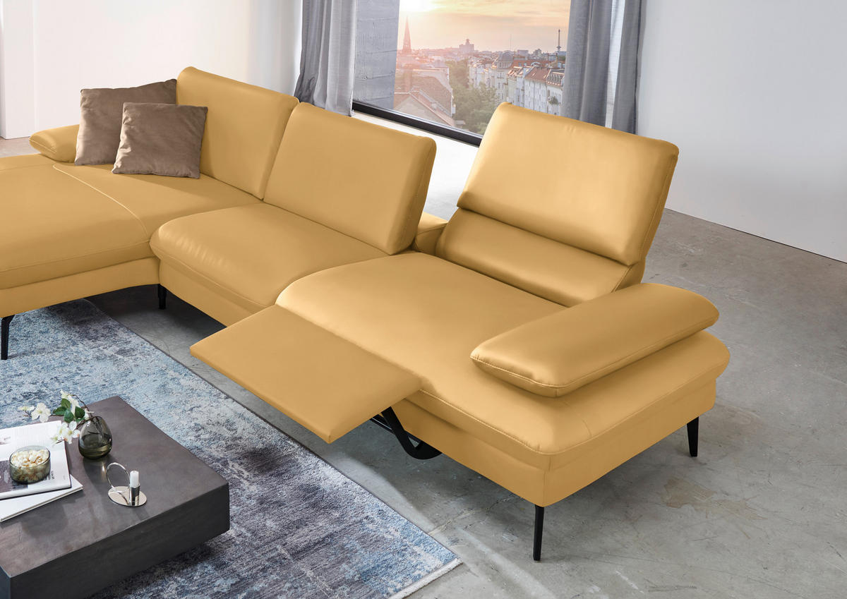 ECKSOFA in Echtleder Gelb  157/325 cm  - Gelb/Schwarz, Design, Leder/Metall (157/325cm) - Dieter Knoll