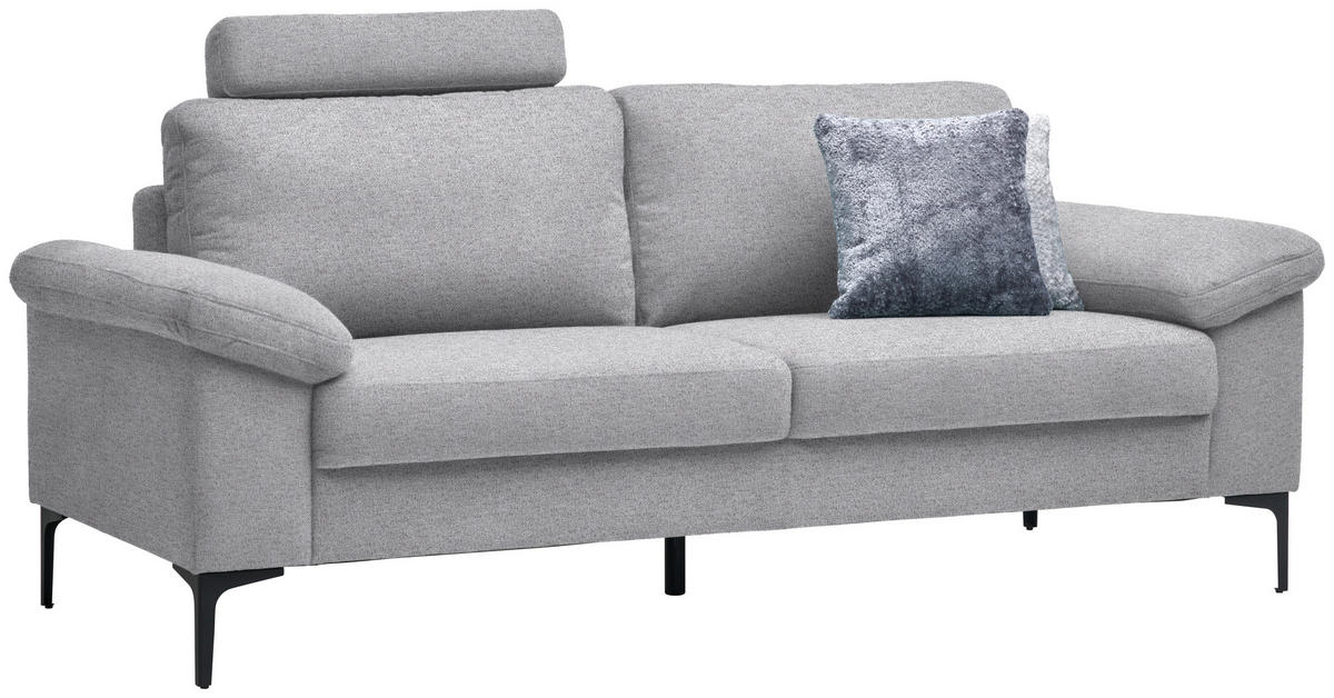 2,5-SITZER in Flachgewebe Hellgrau  - Hellgrau/Schwarz, Design, Textil/Metall (206/86/97cm) - Pure Home Lifestyle
