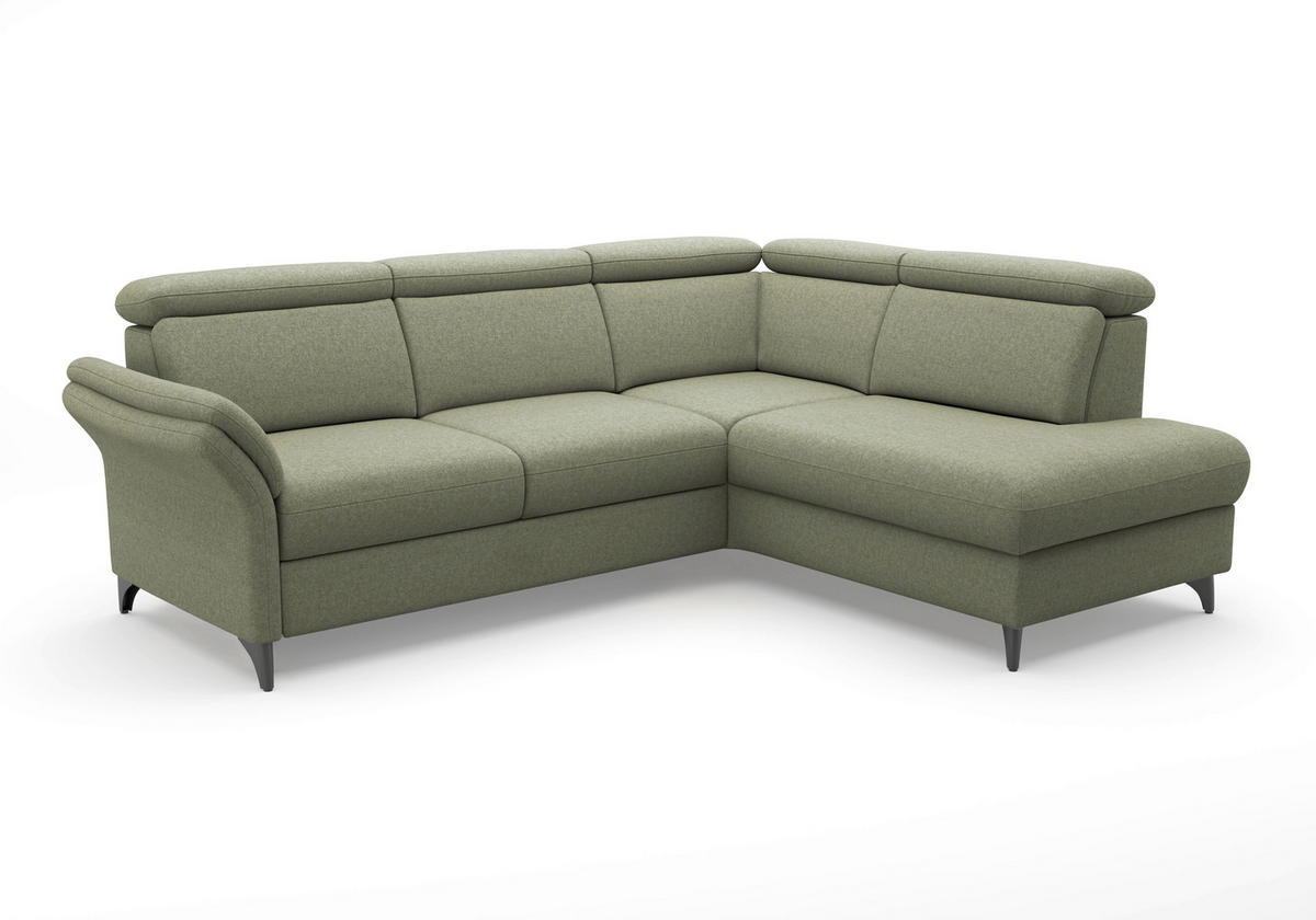 ECKSOFA Flachgewebe Olivgrün  - Schwarz/Olivgrün, Konventionell, Textil/Metall (247/193cm) - Sit & More