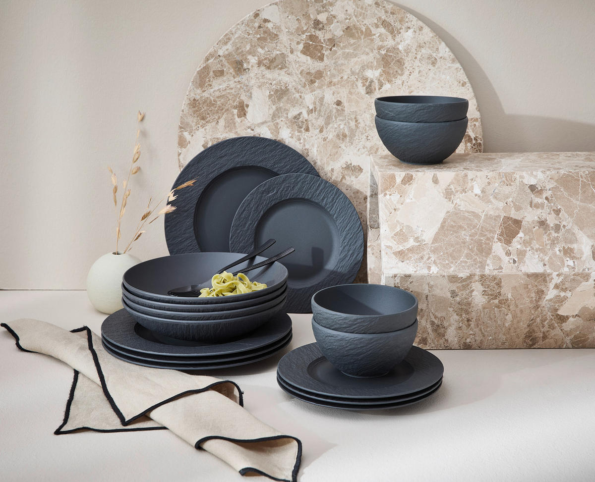 TAFELSERVICE Schwarz 16-teilig Manufacture Rock  - Schwarz, Design, Keramik - Villeroy & Boch