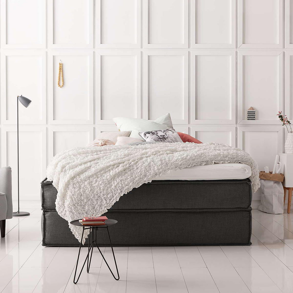 BOXSPRINGBETT 200/200 cm  in Anthrazit  - Anthrazit/Schwarz, Design, Textil (200/200cm) - home24