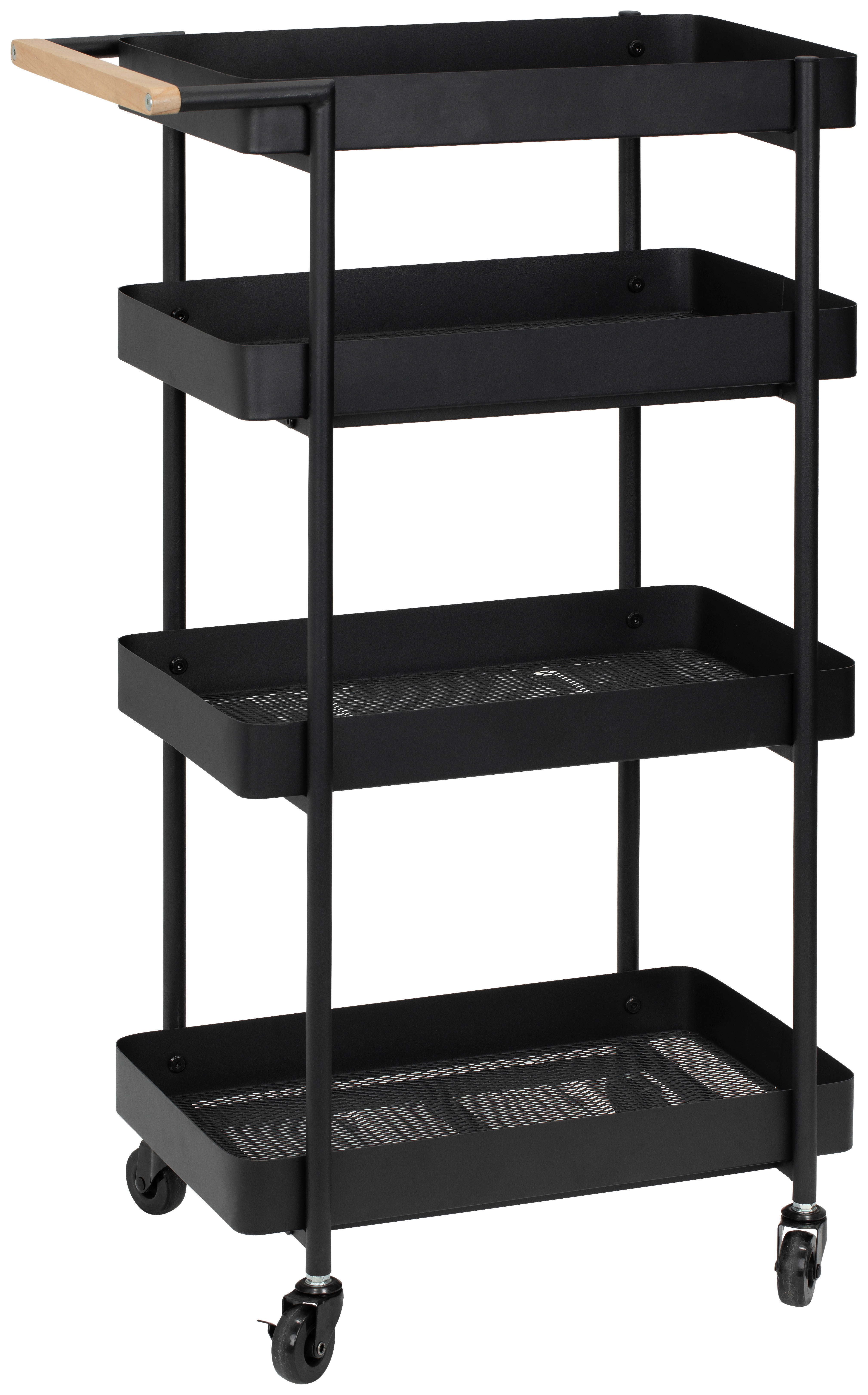 SERVIERWAGEN in Schwarz  - Schwarz/Naturfarben, MODERN, Holz/Kunststoff (51.5/85.5/29cm) - PBJ