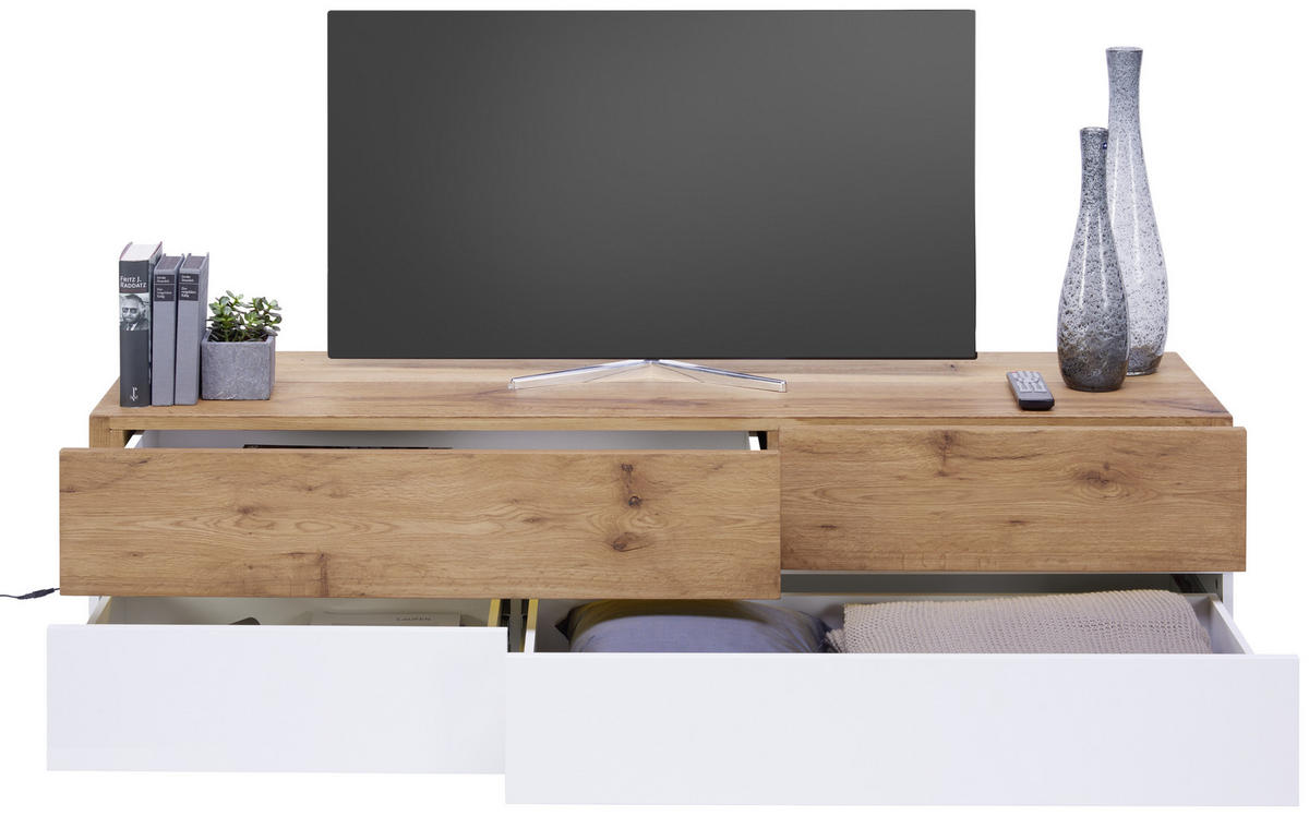NISKA KOMODA   160/45/41,5 cm   bijela, boje hrasta   - bijela/boje hrasta, Design, drvni materijal/drvo (160/45/41,5cm) - Novel