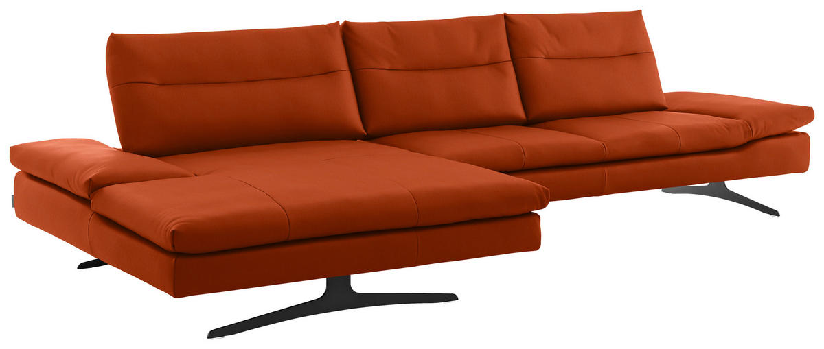 ECKSOFA in Echtleder Terracotta  158/342 cm  - Terracotta/Schwarz, MODERN, Leder/Metall (158/342cm) - Chilliano