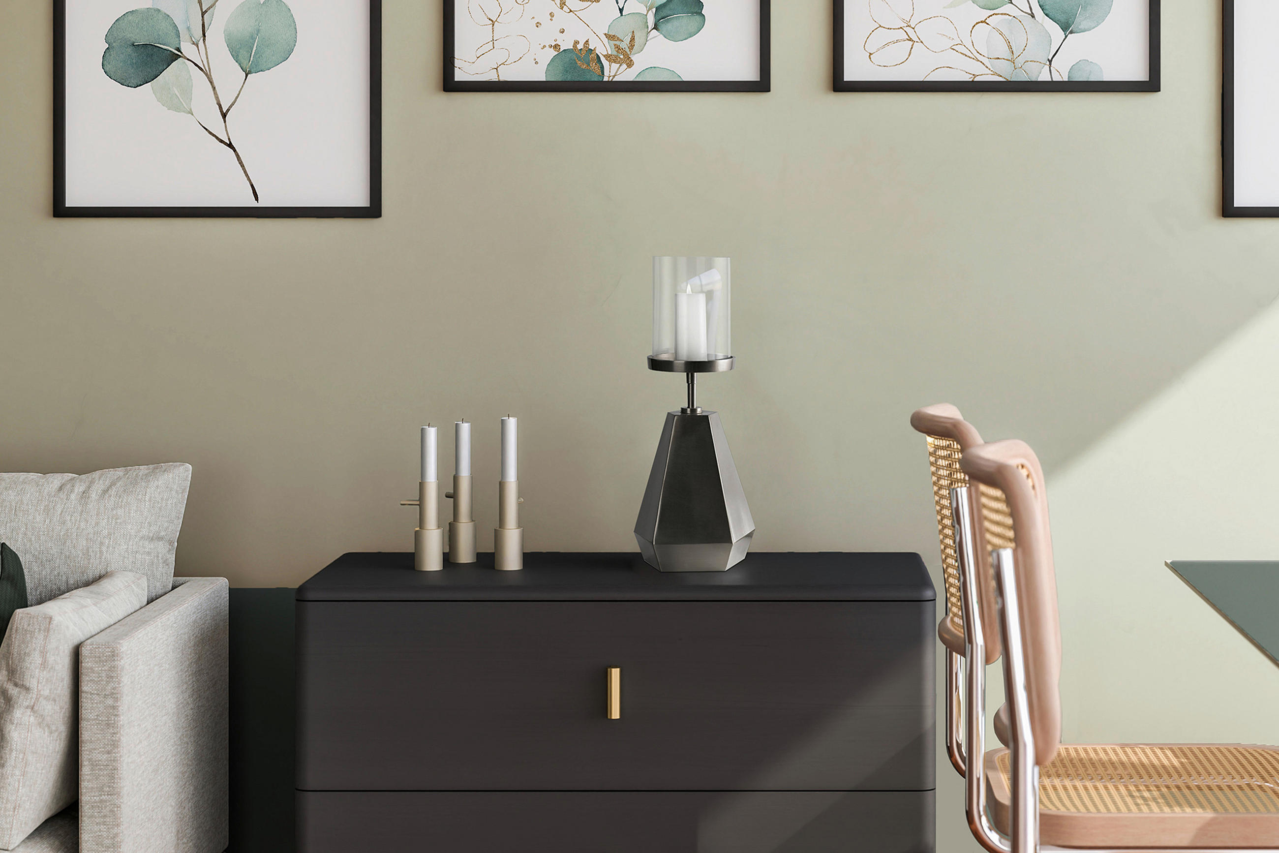 KERZENHALTER - Schwarz/Nickelfarben, Trend, Glas/Metall (17/17/44cm) - Kayoom