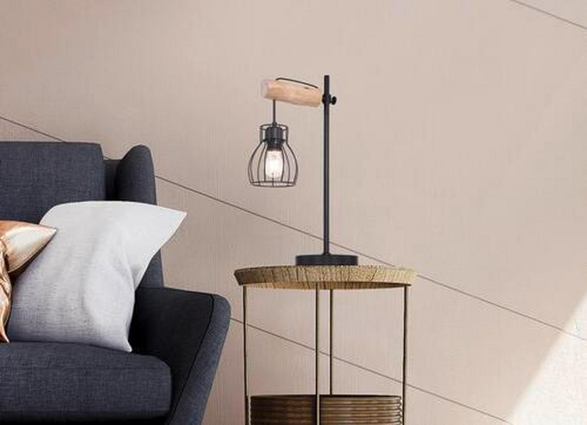 STOLNÍ LAMPA, E27, 33/55 cm  - černá/přírodní barvy, Design, kov/dřevo (33/55cm)