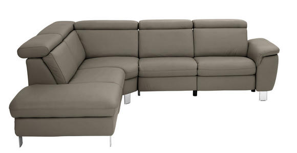 ECKSOFA in Echtleder Graubraun  239/271 cm  - Graubraun/Alufarben, Design, Leder/Metall (239/271cm) - Cantus